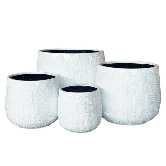 Bunge Palm Leaf Fibreglass Pot White
