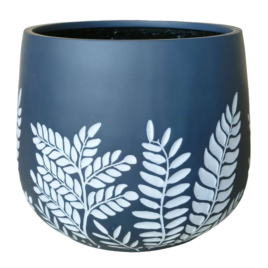 Bunge Fern Fibrelgass Pot White on Dark Grey