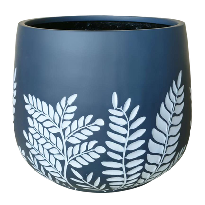 Bunge Fern Fibrelgass Pot White on Dark Grey