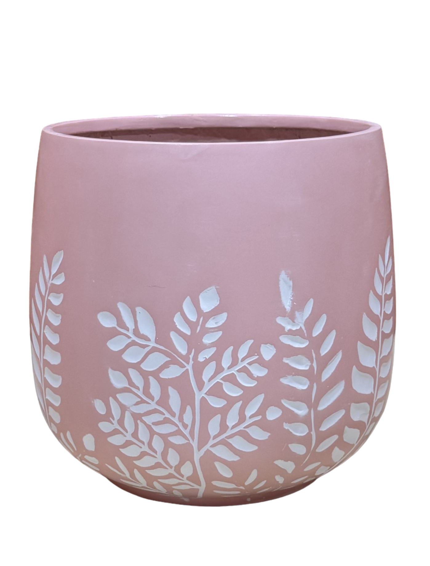 Bunge Fern Fibrelgass Pot White on Dusty Pink