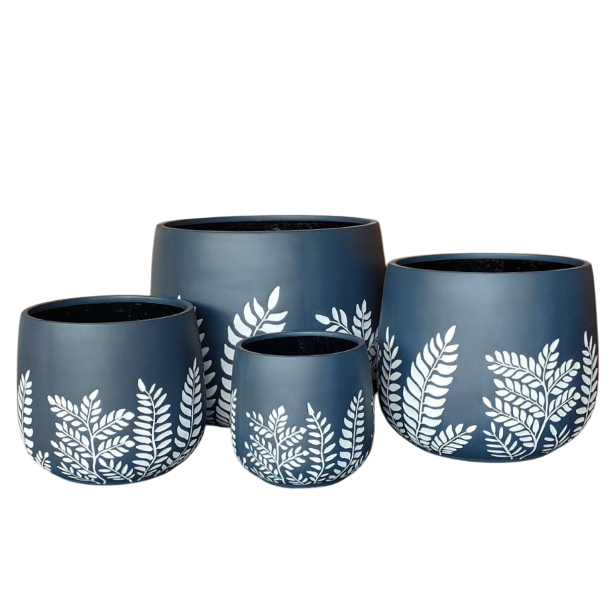 Bunge Fern Fibrelgass Pot White on Dark Grey
