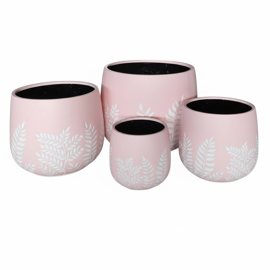 Bunge Fern Fibrelgass Pot White on Dusty Pink