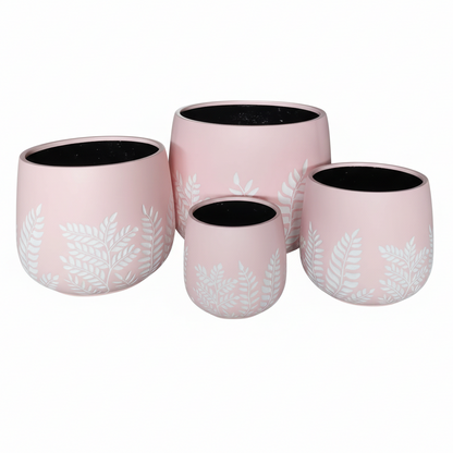 Bunge Fern Fibrelgass Pot White on Dusty Pink