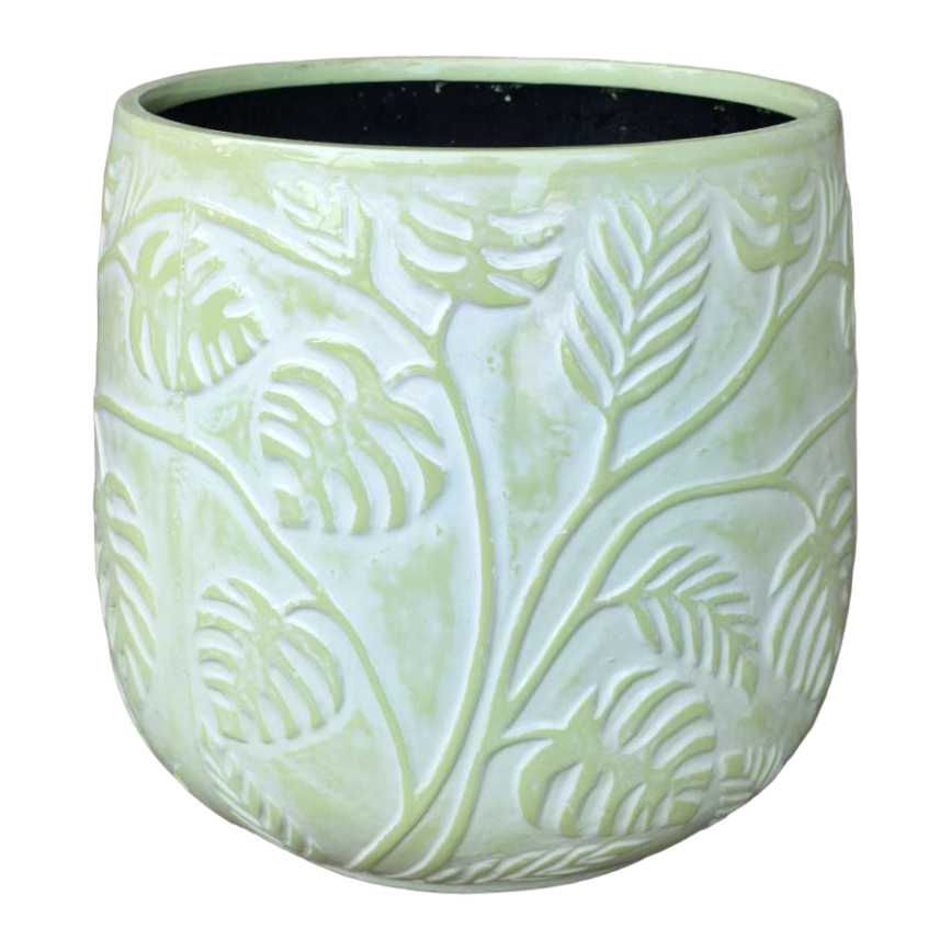 Stylish Bunge Monstera Fibreglass Pot White with Green Leaves