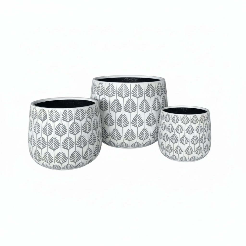 Bunge Palm Leaf Fibreglass Pot Dark Grey on White