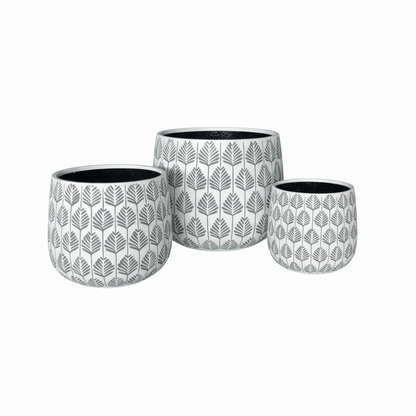 Bunge Palm Leaf Fibreglass Pot Dark Grey on White