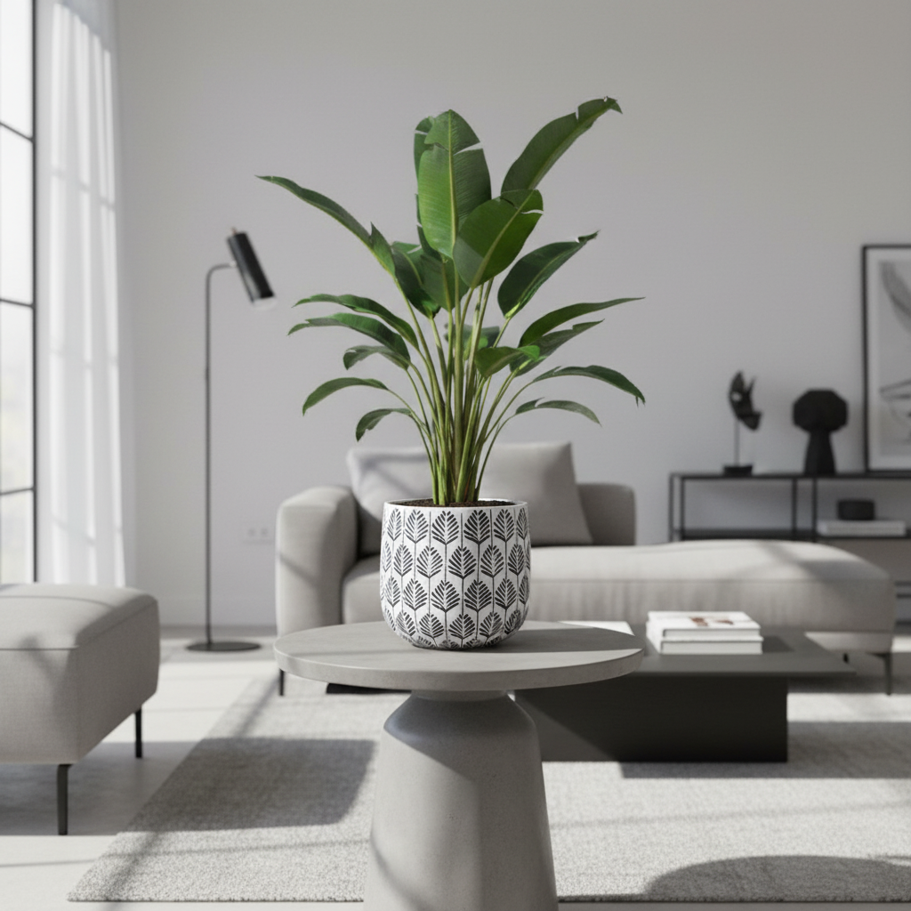 Bunge Palm Leaf Fibreglass Pot Dark Grey on White