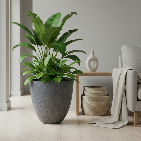 Egg Fibreglass Pot Mottled Grey