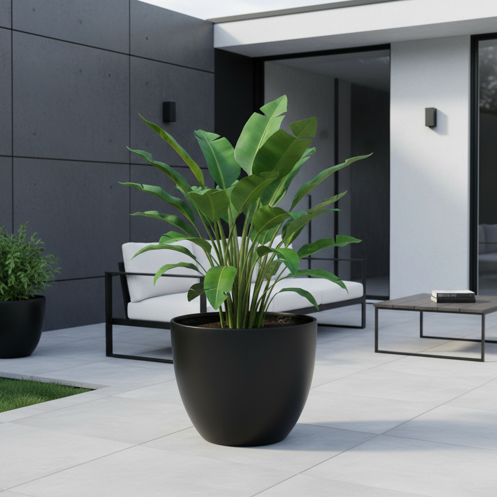 Egg Fibreglass Pot Matte Black