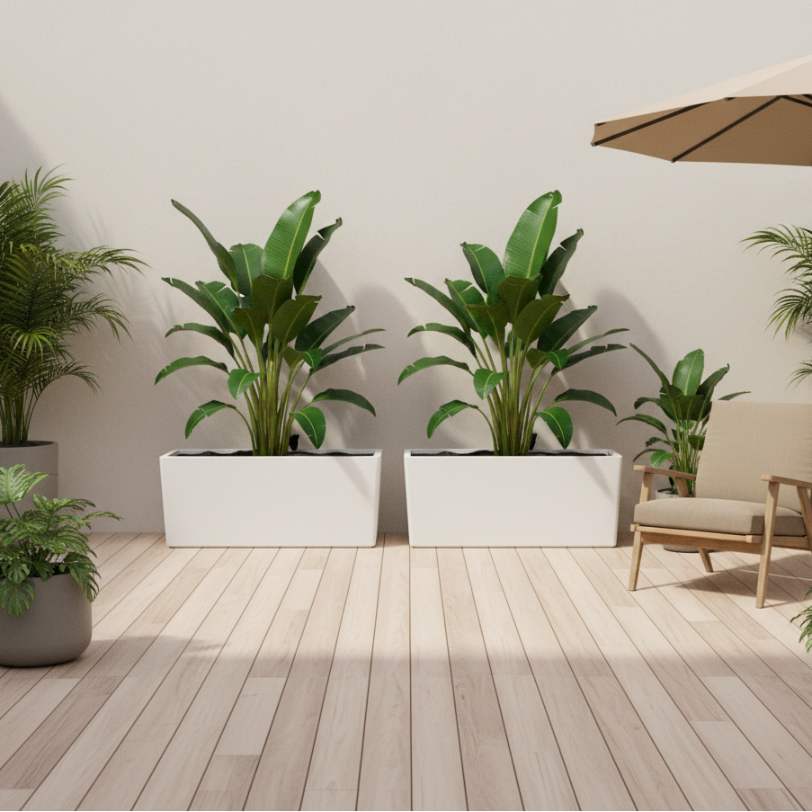 Modern Rectangle Huge Fibreglass Pot Matte White