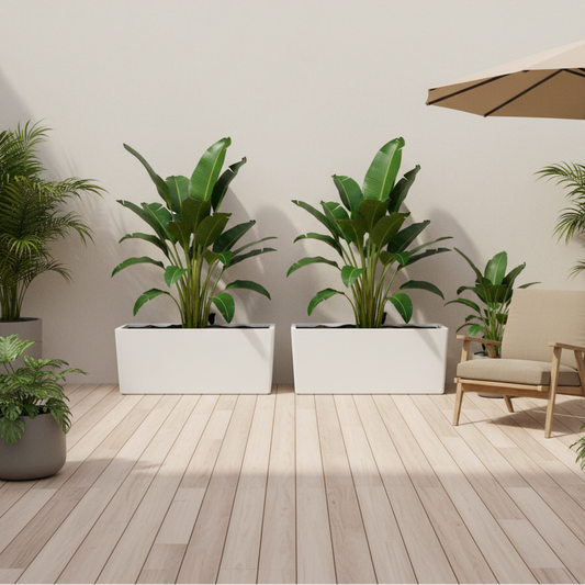 Modern Rectangle Huge Fibreglass Pot Matte White