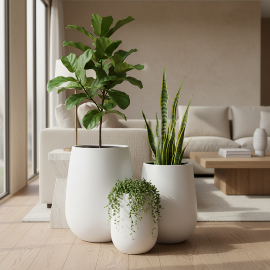 Contemporary Tall Vase Fibreglass Pot Matte White