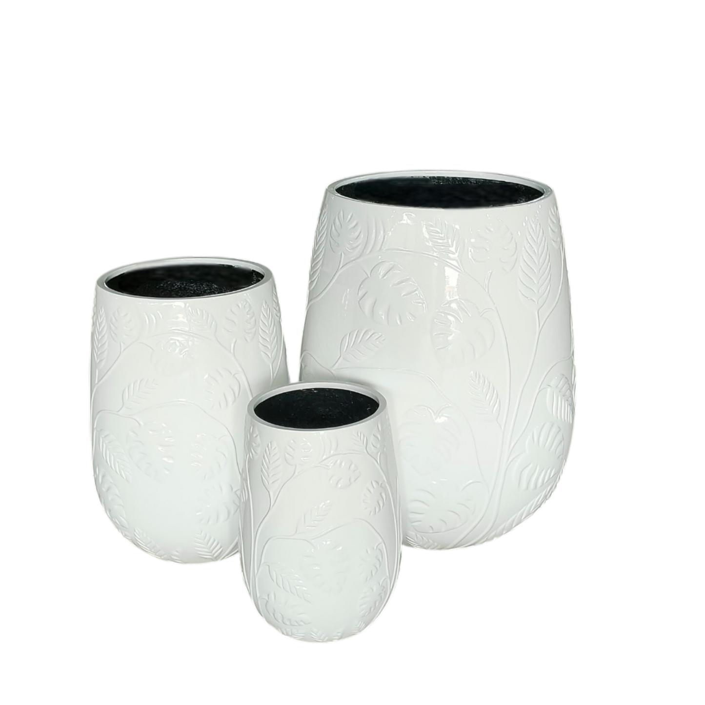 Contemporary Tall Vase Fibreglass Pot Gloss White Monstera