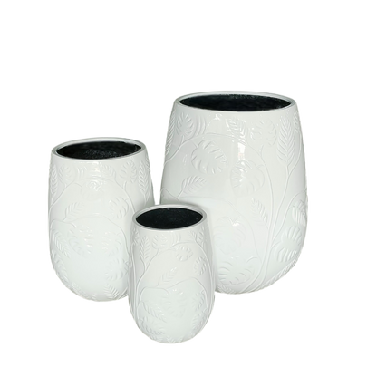 Contemporary Tall Vase Fibreglass Pot Gloss White Monstera