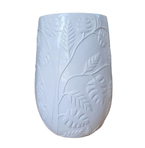 Contemporary Tall Vase Fibreglass Pot Gloss White Monstera
