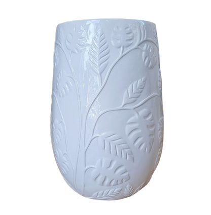 Contemporary Tall Vase Fibreglass Pot Gloss White Monstera