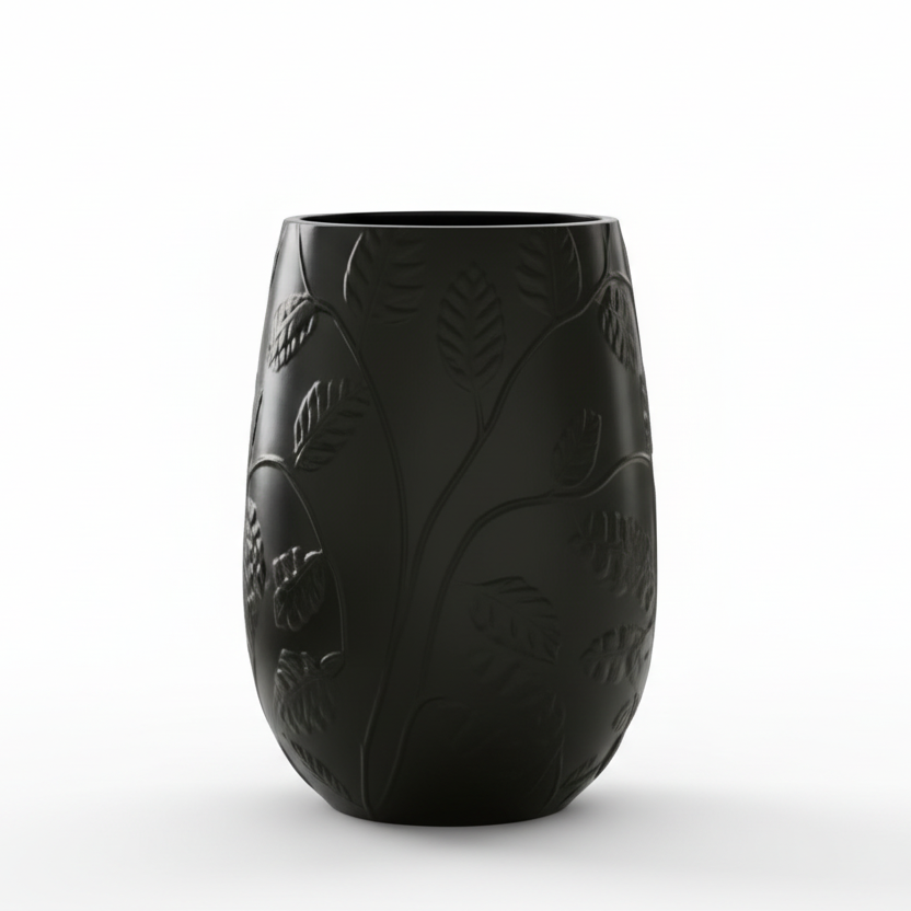 Contemporary Tall Vase Fibreglass Pot Matte Black Monstera