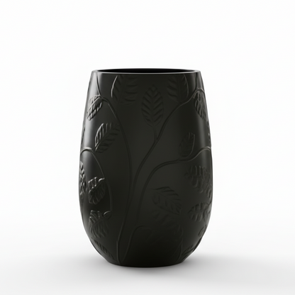 Contemporary Tall Vase Fibreglass Pot Matte Black Monstera