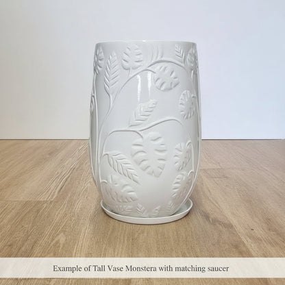 Contemporary Tall Vase Fibreglass Pot Gloss White Monstera
