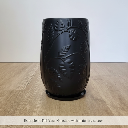 Contemporary Tall Vase Fibreglass Pot Matte Black Monstera